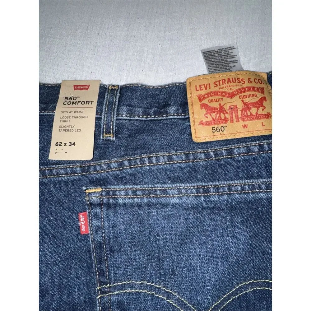 Levis 560 Comfort Fit Jeans Mens 62x34 Blue Relaxed Tapered Baggy Denim BNWT